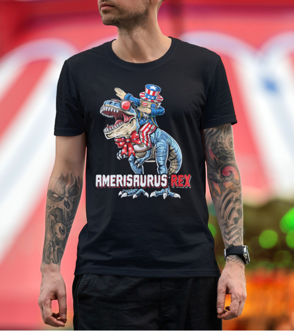 Premium T-Shirt: Amerisaurus Rex Dinosaur Dabbing Uncle Sam Patriotic Stars Stripes T-Shirt Amerisaurus Rex Dinosaur Dabbing Uncle Sam Patriotic Stars Stripes T-Shirt