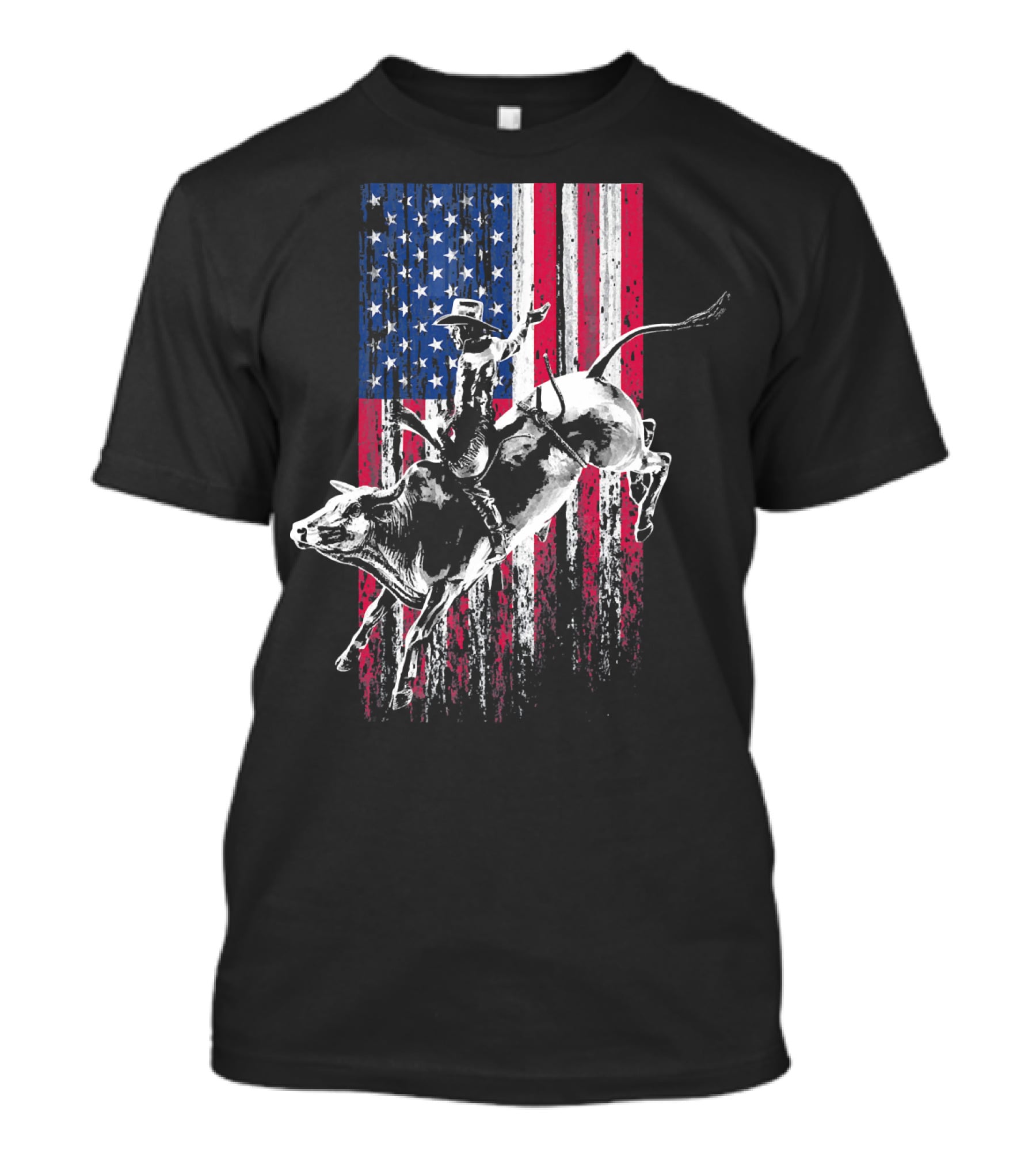 Patriotic American Flag Bull Rider Rodeo Scene T-Shirt