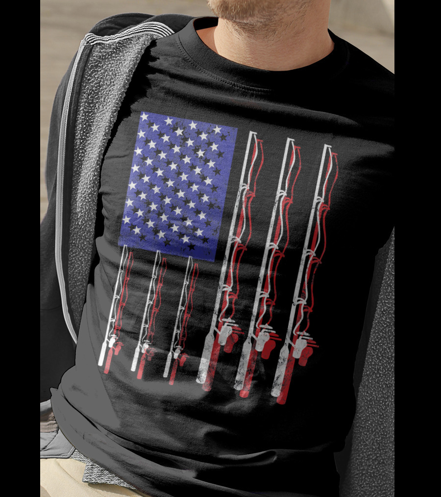 Humorous Patriotic Dad Fishing Rod American Flag Stars Stripes Edition T-Shirt