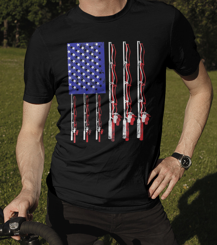 Humorous Patriotic Dad Fishing Rod American Flag Stars Stripes Edition T-Shirt