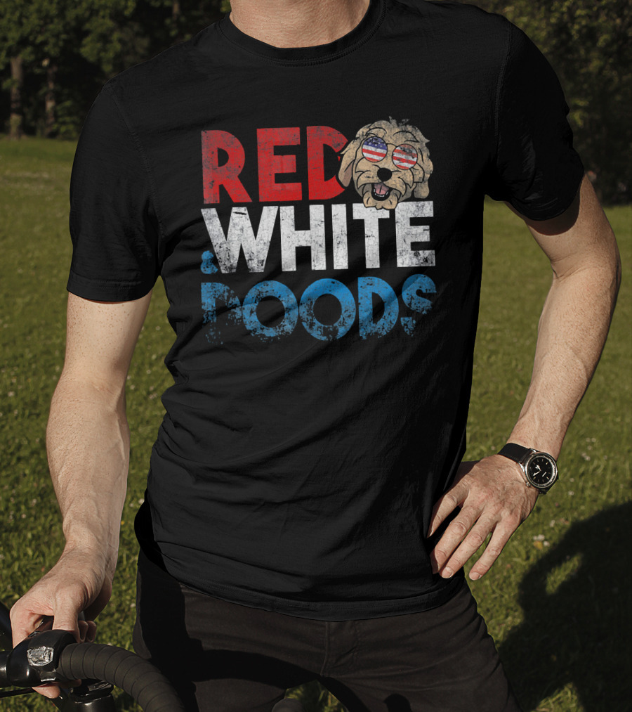 Red White Doods Funny Goldendoodle American Flag T-Shirt