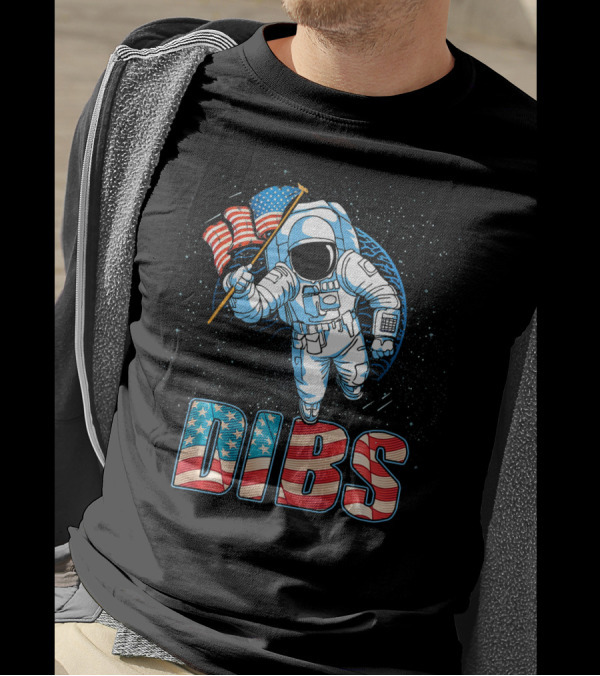 Dibs Moon Space Astronaut 4th Of July American Flag T-Shirt