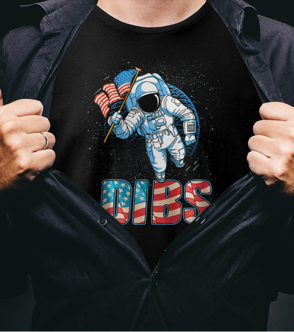 Dibs Moon Space Astronaut 4th Of July American Flag T-Shirt