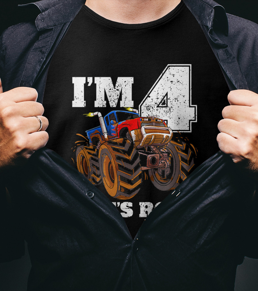 I'm 4 Let's Roll Monster Truck Birthday T-Shirt