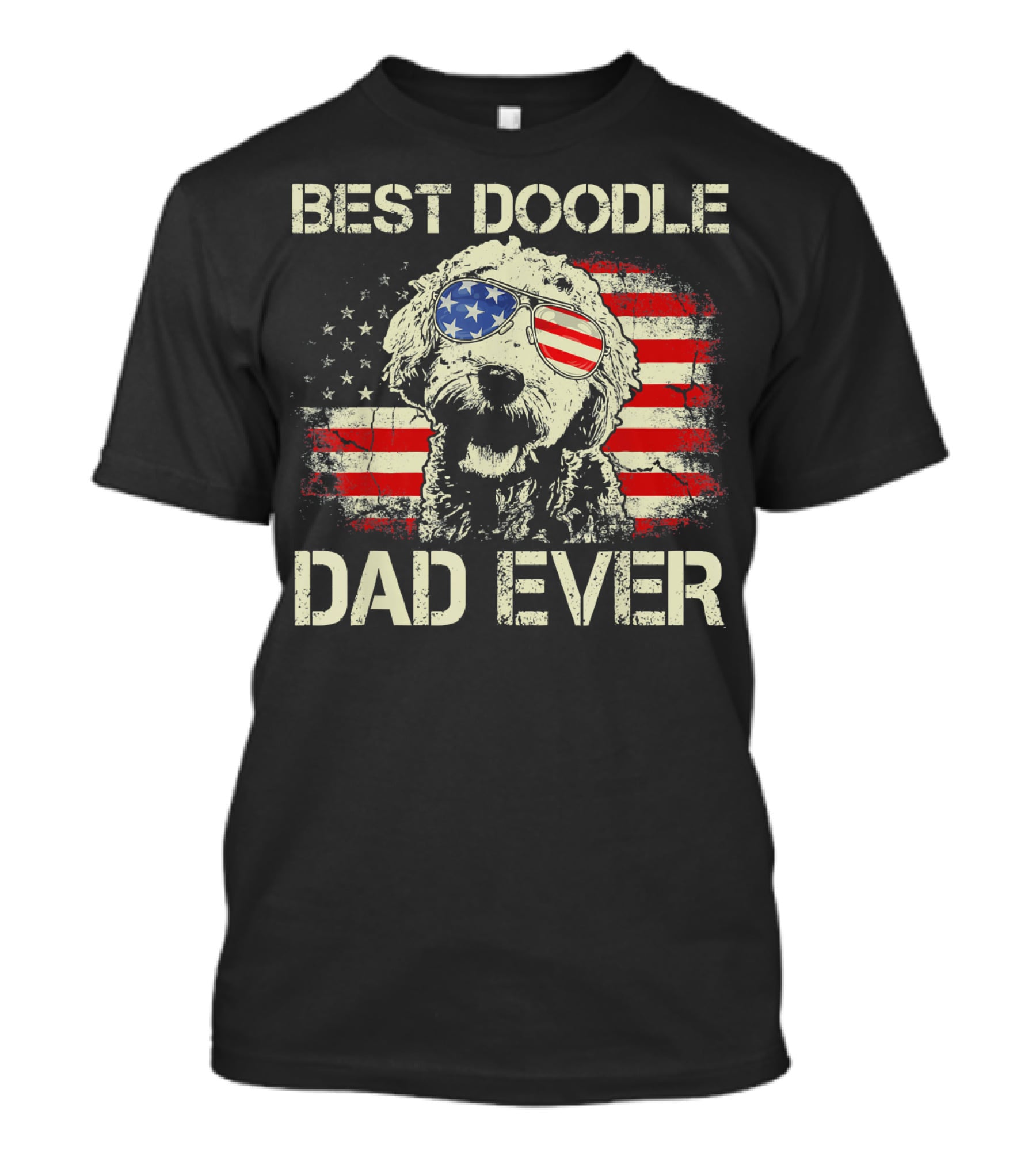 Best Doodle Dad Ever USA Flag Sunglasses Dog T-Shirt