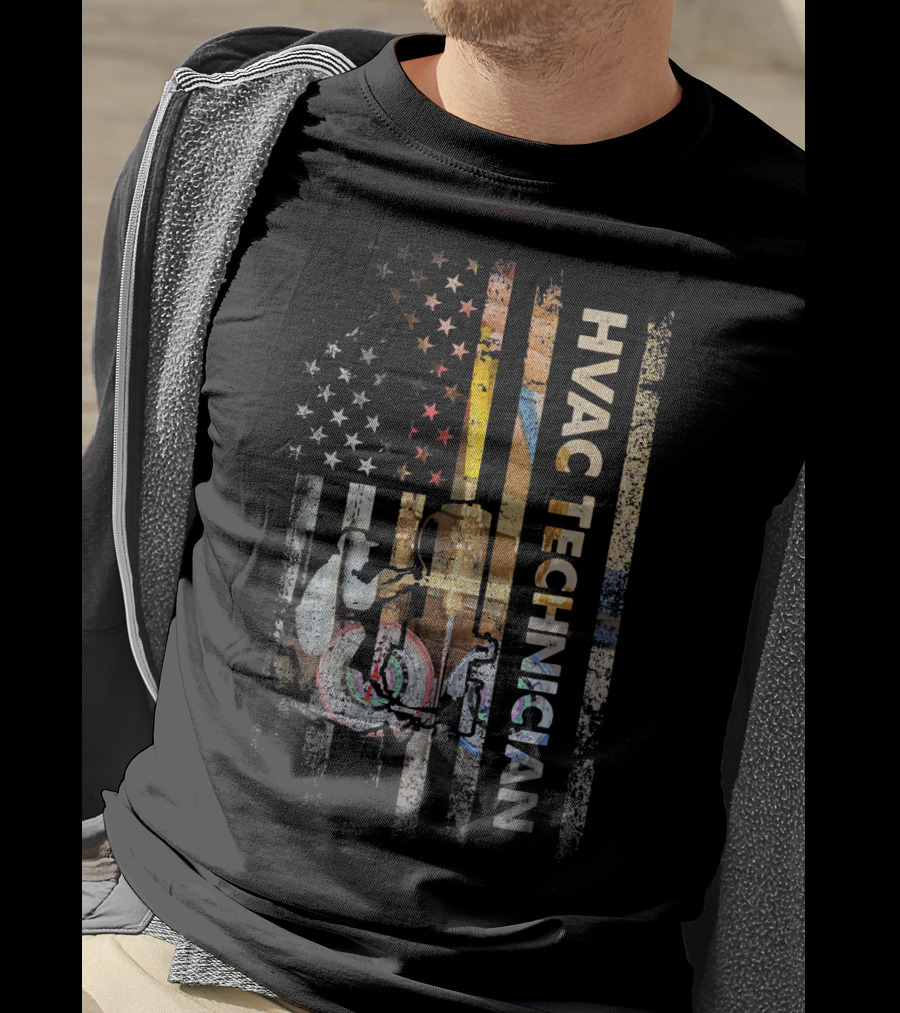 Mens HVAC Technician USA Flag Patriotic T-Shirt