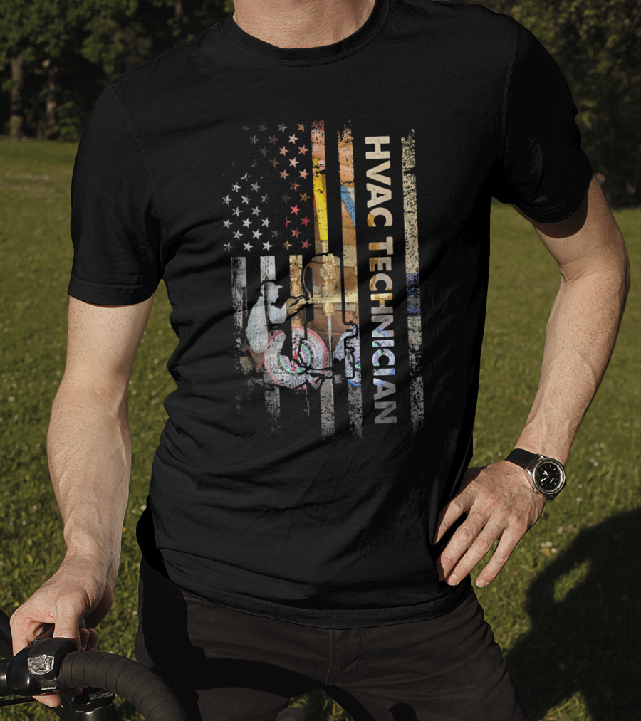 Mens HVAC Technician USA Flag Patriotic T-Shirt