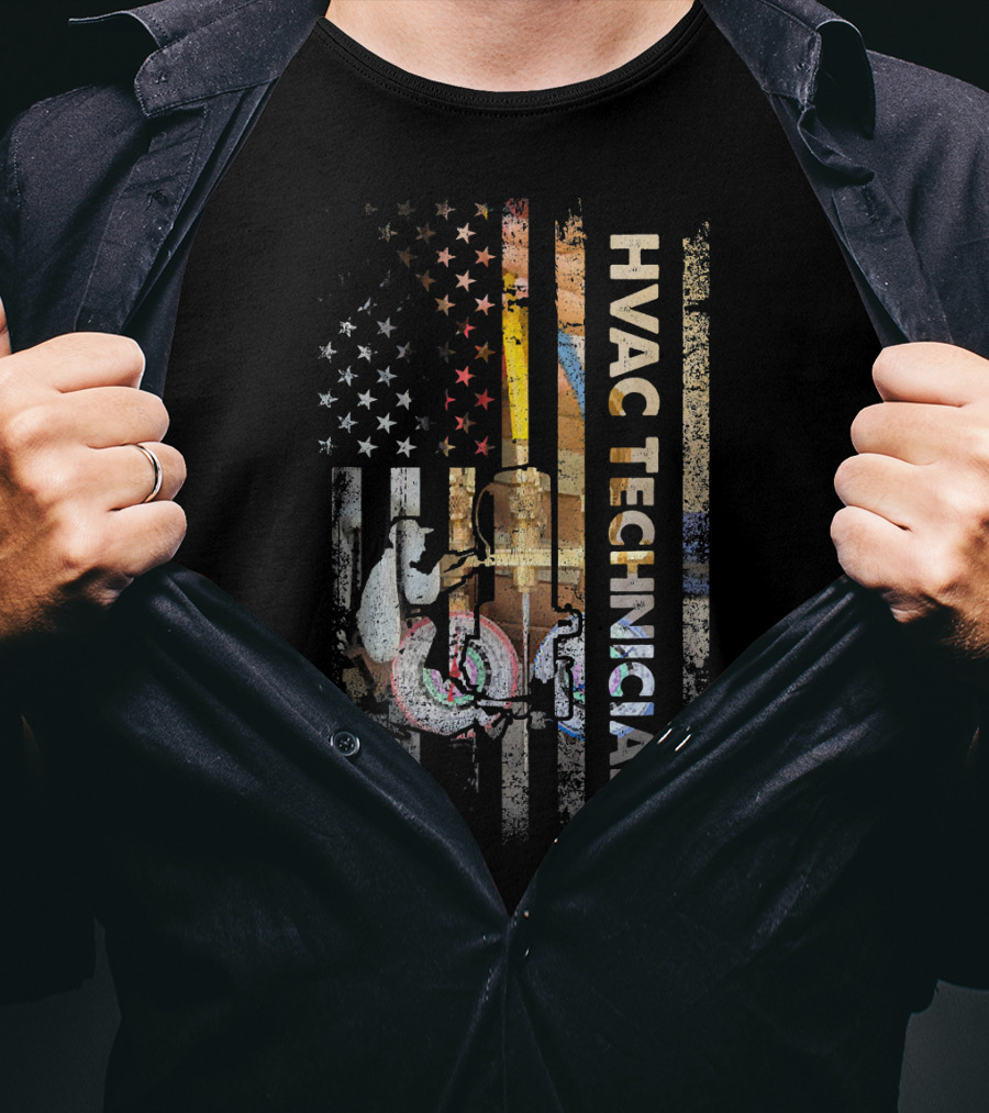 Mens HVAC Technician USA Flag Patriotic T-Shirt