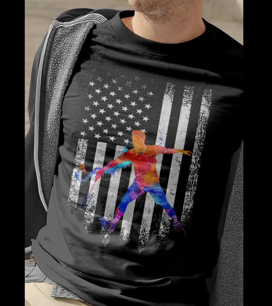 Vintage USA Badminton Player American Flag T-Shirt