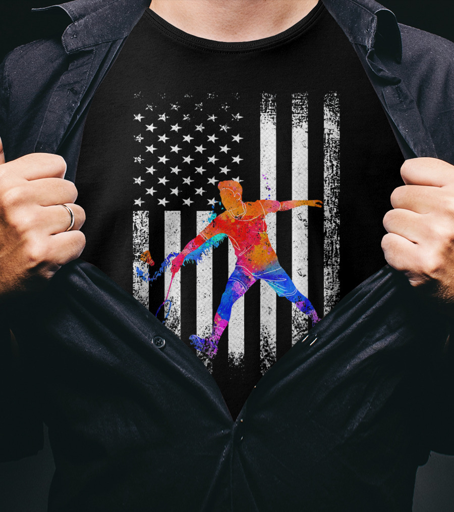 Vintage USA Badminton Player American Flag T-Shirt
