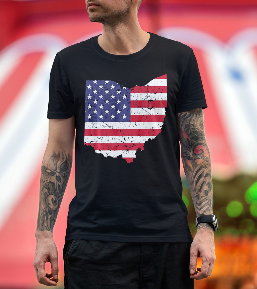 Ohio Map State Shape American Flag T-Shirt