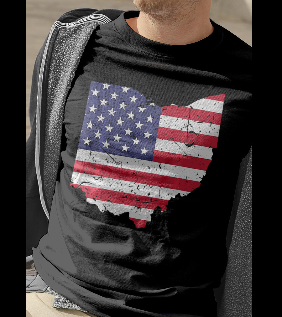 Ohio Map State Shape American Flag T-Shirt