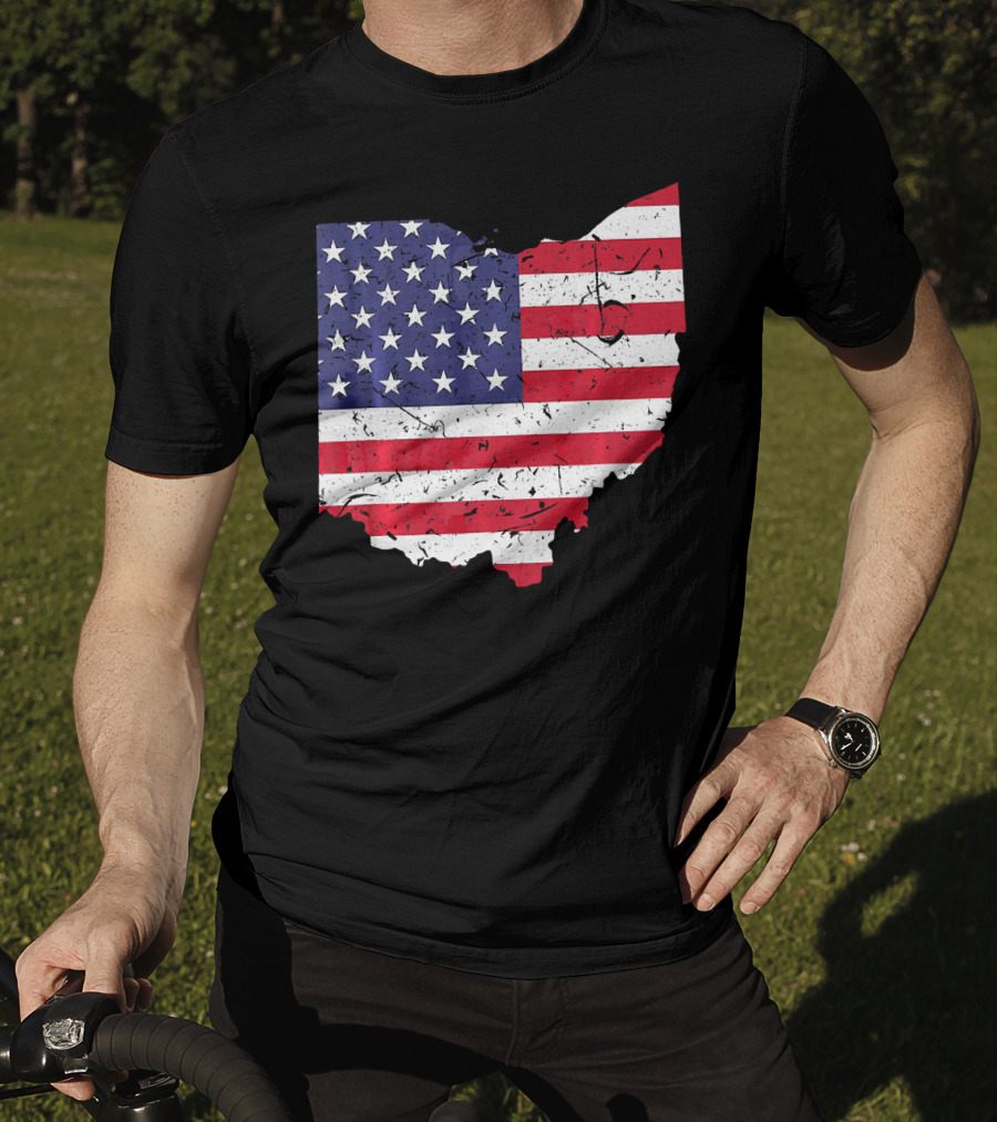 Ohio Map State Shape American Flag T-Shirt