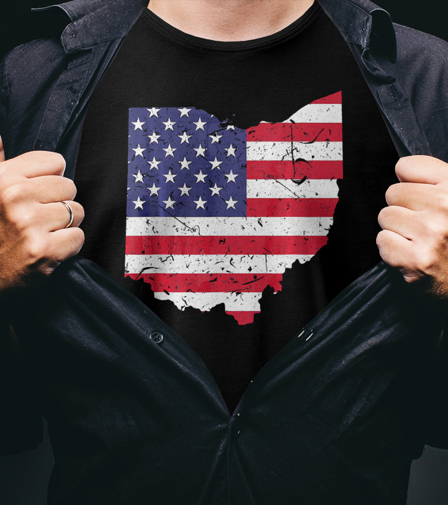 Ohio Map State Shape American Flag T-Shirt