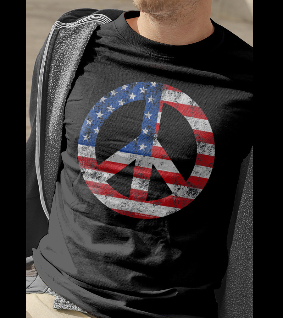 Vintage Patriotic Peace Sign American Flag T-Shirt