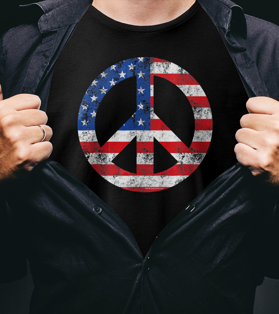 Vintage Patriotic Peace Sign American Flag T-Shirt