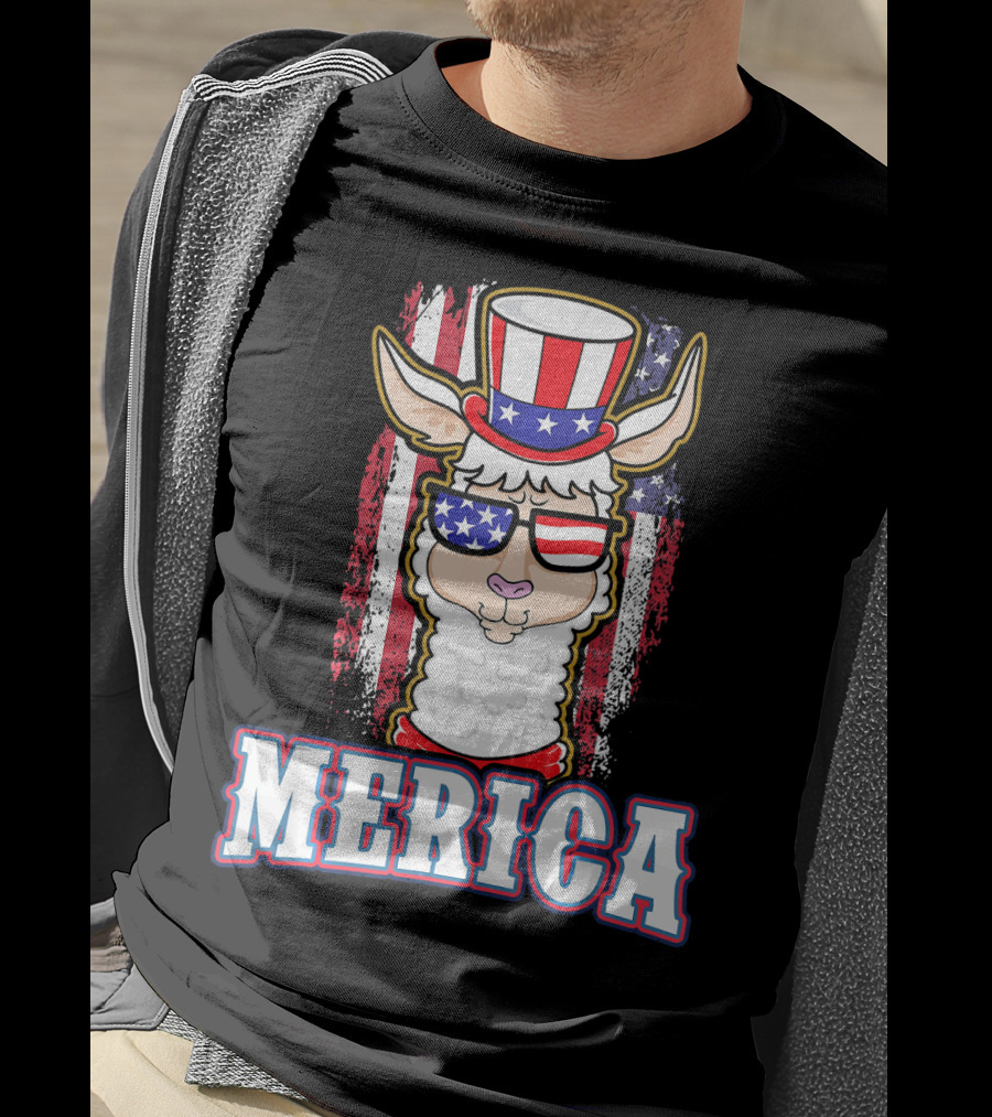 Patriotic Llama Merica American Flag US T-Shirt