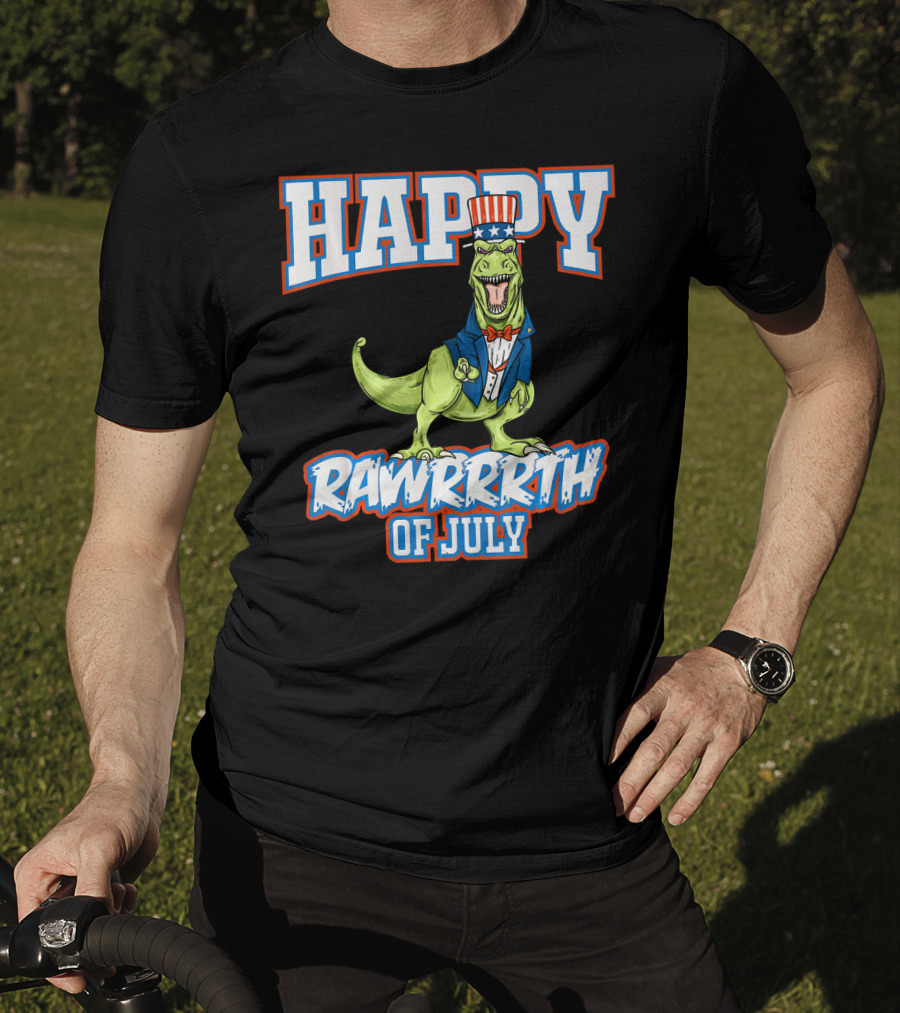Happy Rawrrrth Of July T Rex Dinosaur Uncle T-Shirt