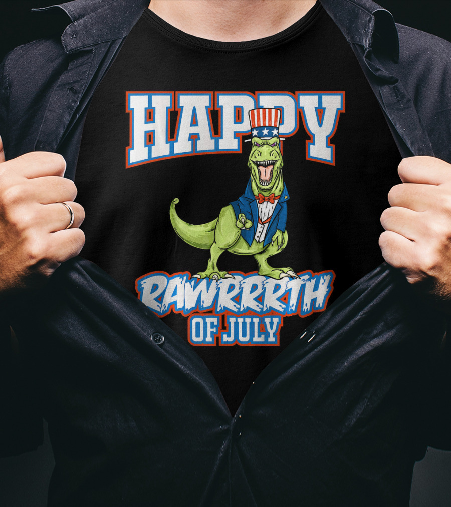 Happy Rawrrrth Of July T Rex Dinosaur Uncle T-Shirt