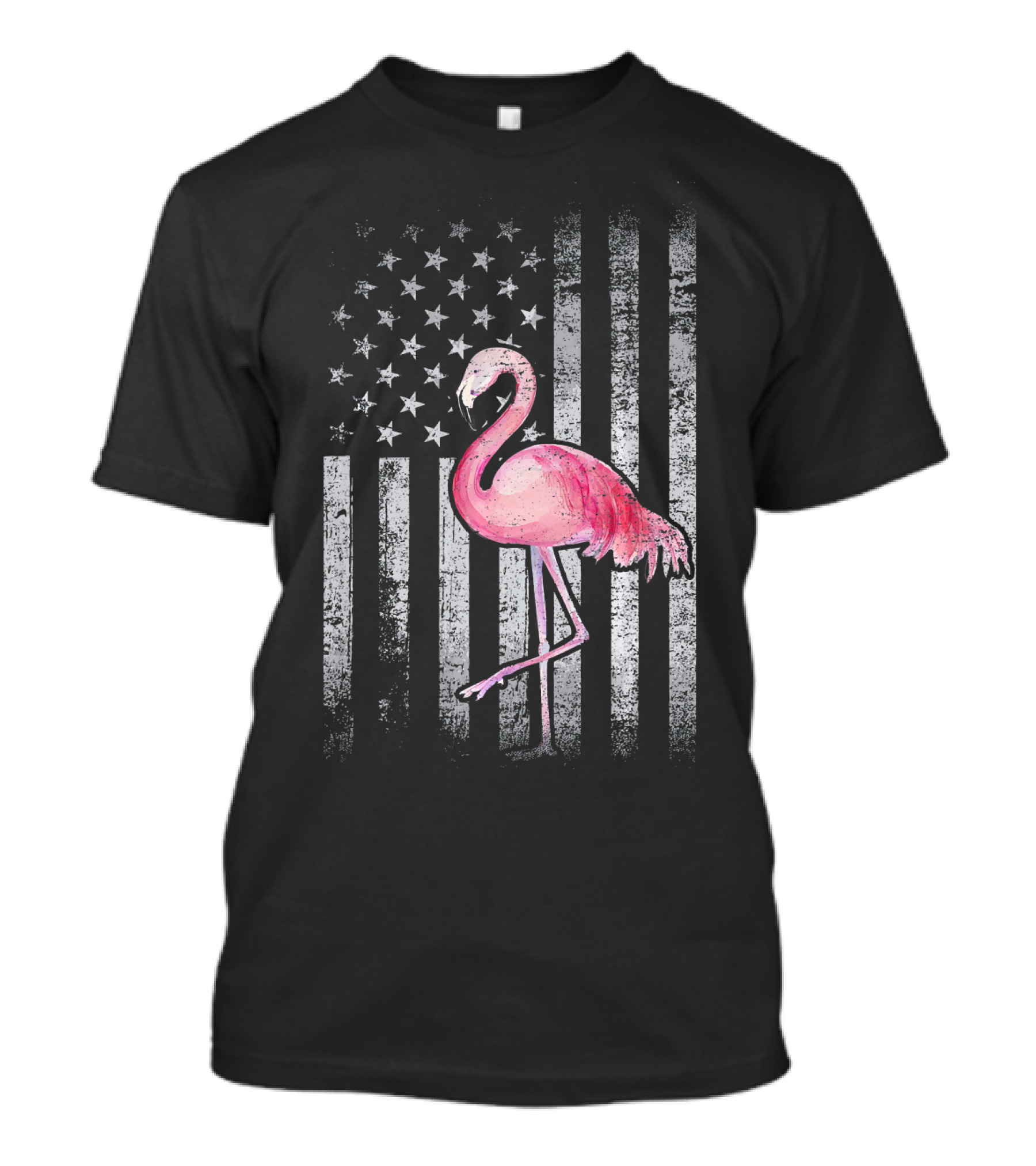 American Flag Stars And Stripes Pink Flamingo Patriotic T-Shirt
