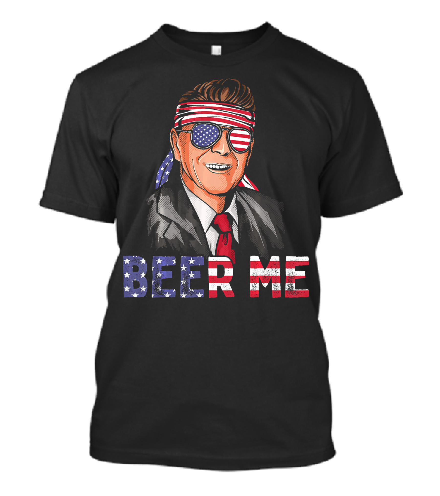 Ronald Reagan Beer Me Patriotic American Flag Bandana And Sunglasses T-Shirt