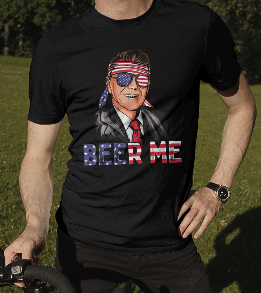 Ronald Reagan Beer Me Patriotic American Flag Bandana And Sunglasses T-Shirt