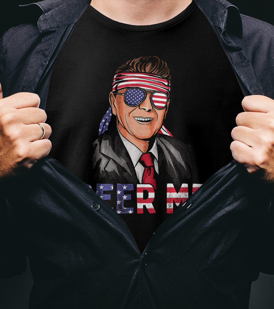 Ronald Reagan Beer Me Patriotic American Flag Bandana And Sunglasses T-Shirt