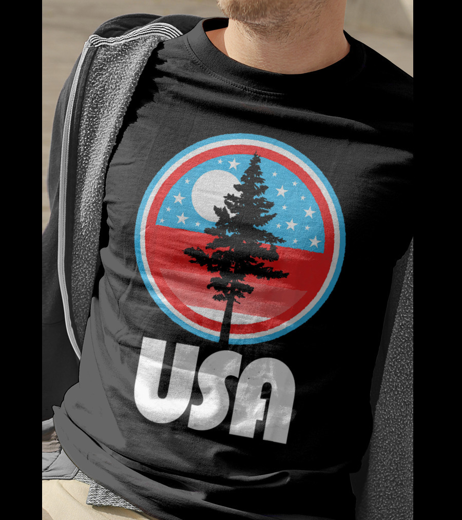 USA Vintage Patriotic Tree Moon Stars T-Shirt