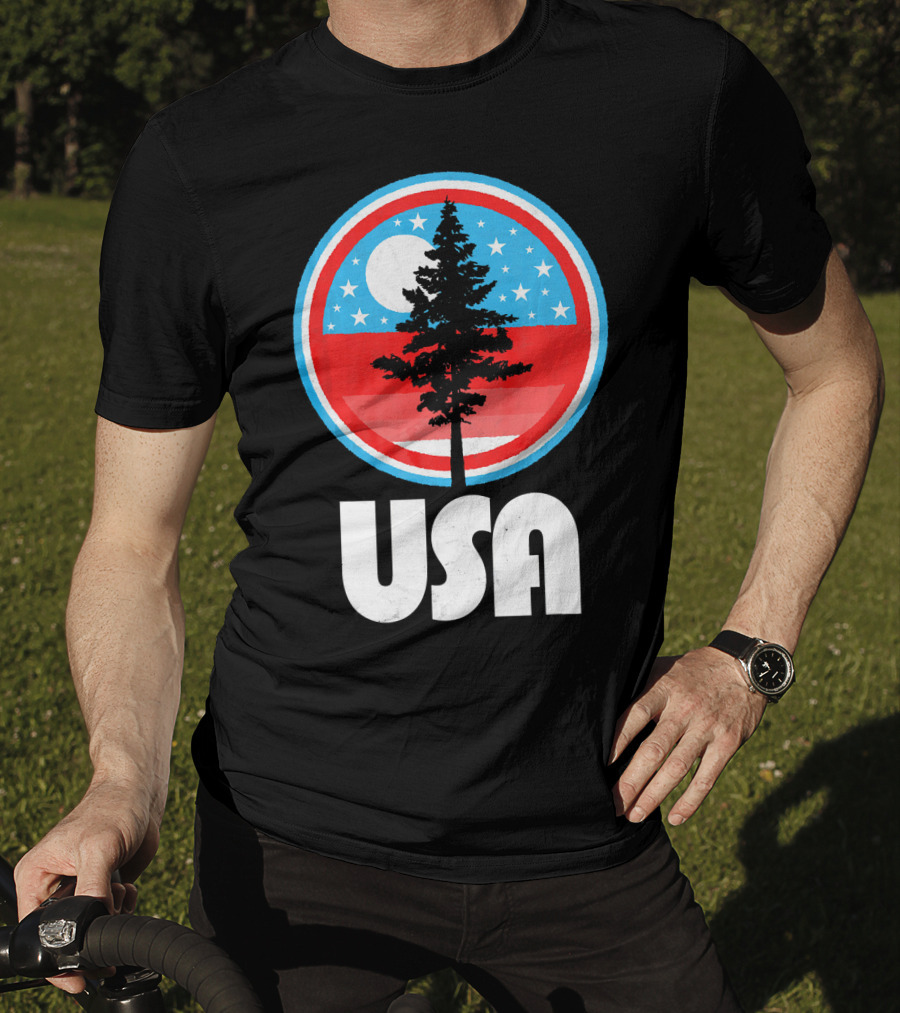USA Vintage Patriotic Tree Moon Stars T-Shirt