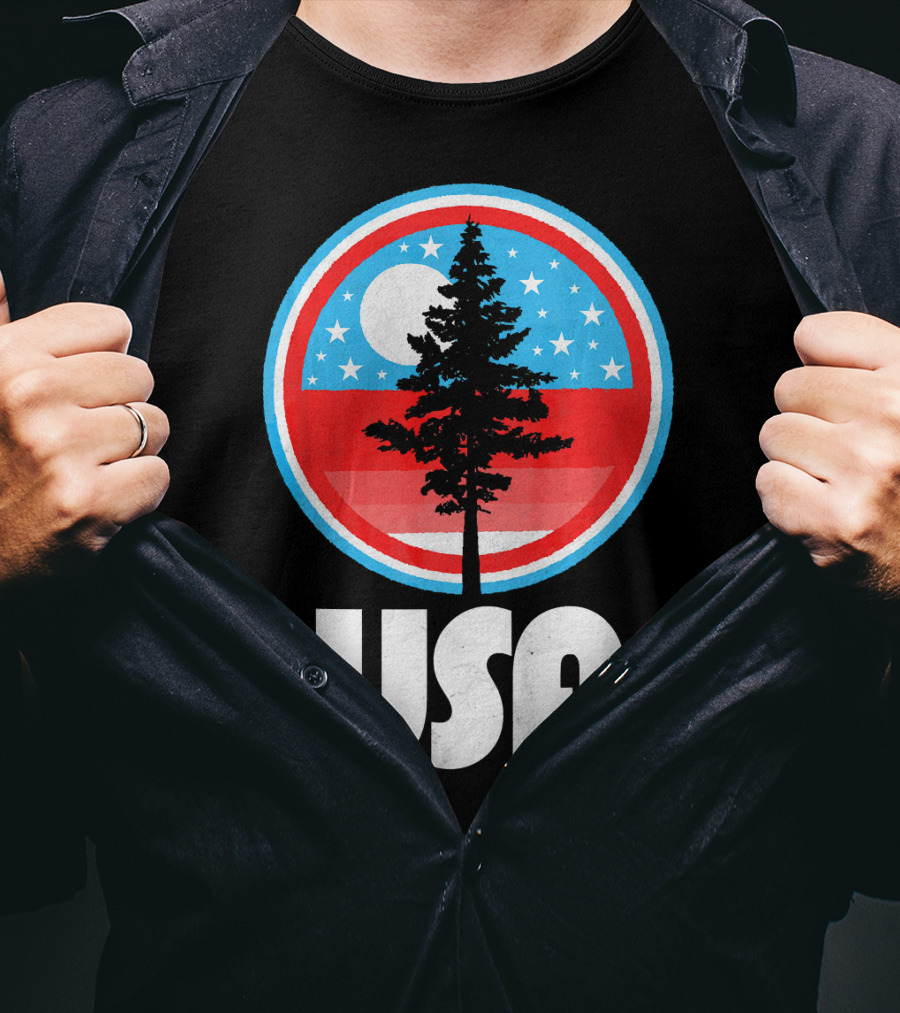 USA Vintage Patriotic Tree Moon Stars T-Shirt