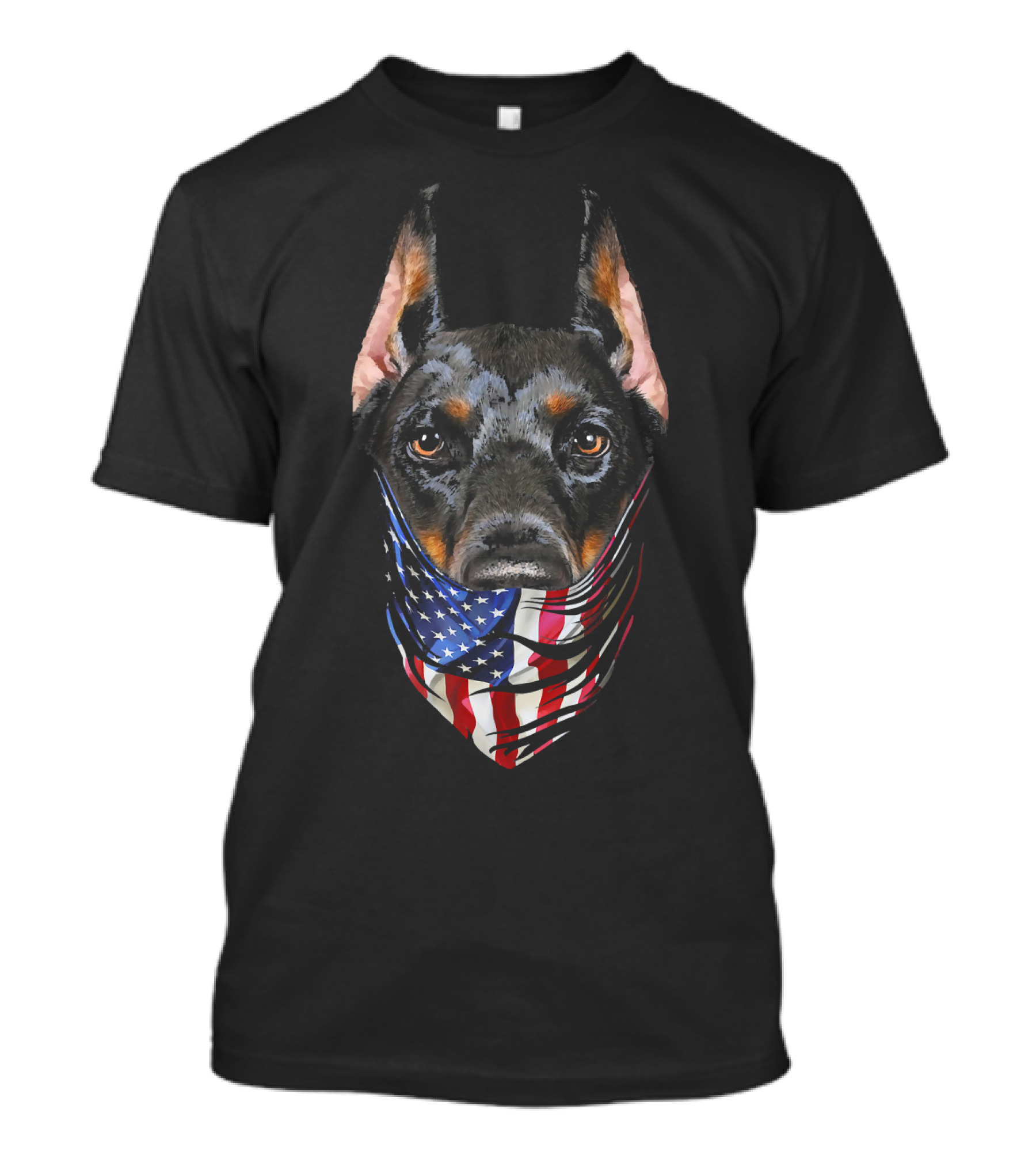 Patriotic Doberman With American Flag Bandana USA T-Shirt