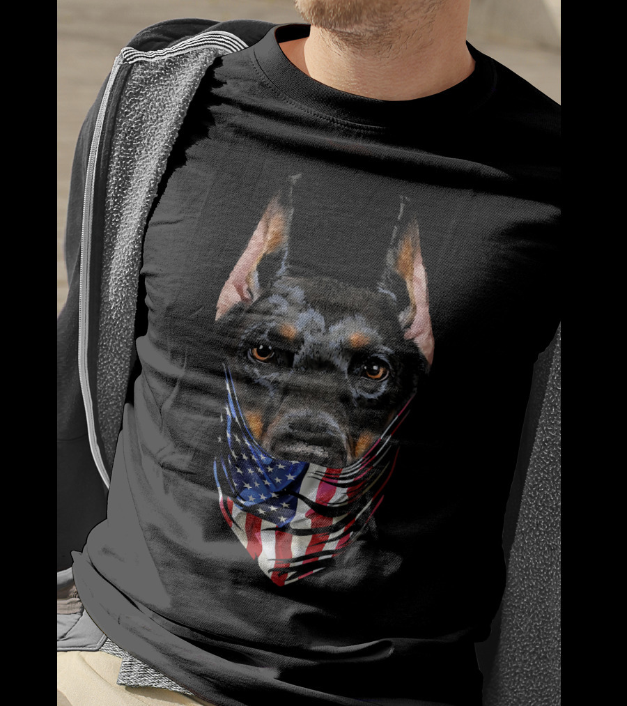 Patriotic Doberman With American Flag Bandana USA T-Shirt