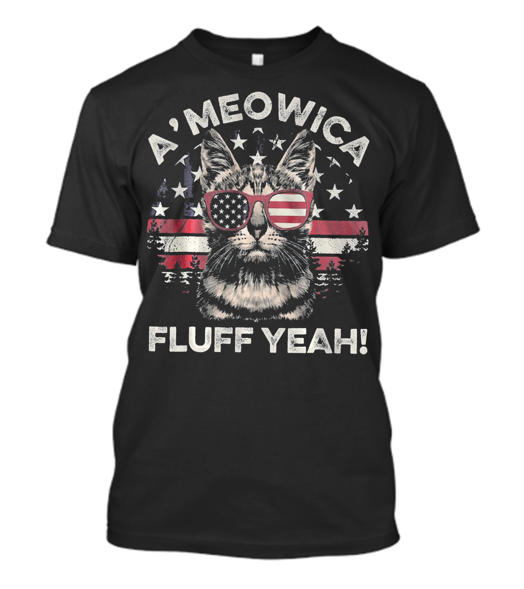 Ameowica Fluff Yeah Cat With American Flag Sunglasses And Stars T-Shirt