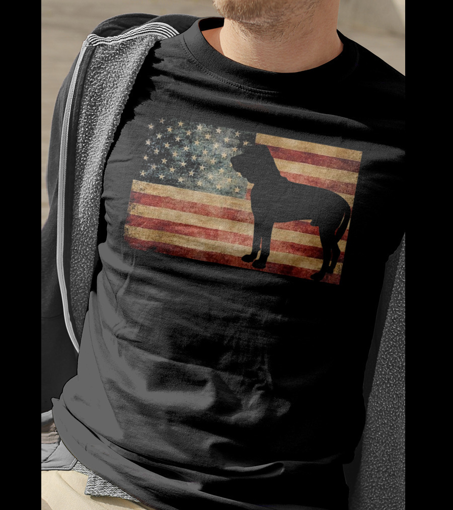 American Flag Bloodhound Silhouette On Vintage Patriot Background T-Shirt