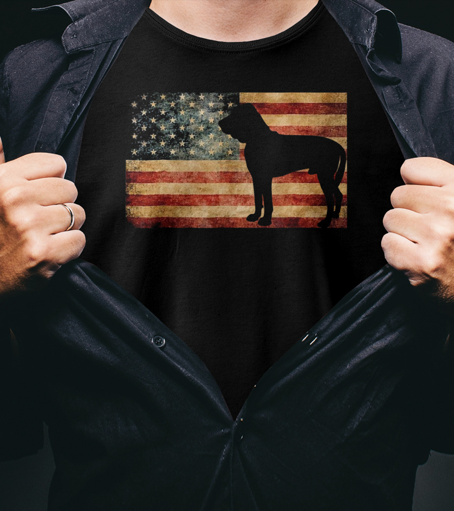 American Flag Bloodhound Silhouette On Vintage Patriot Background T-Shirt