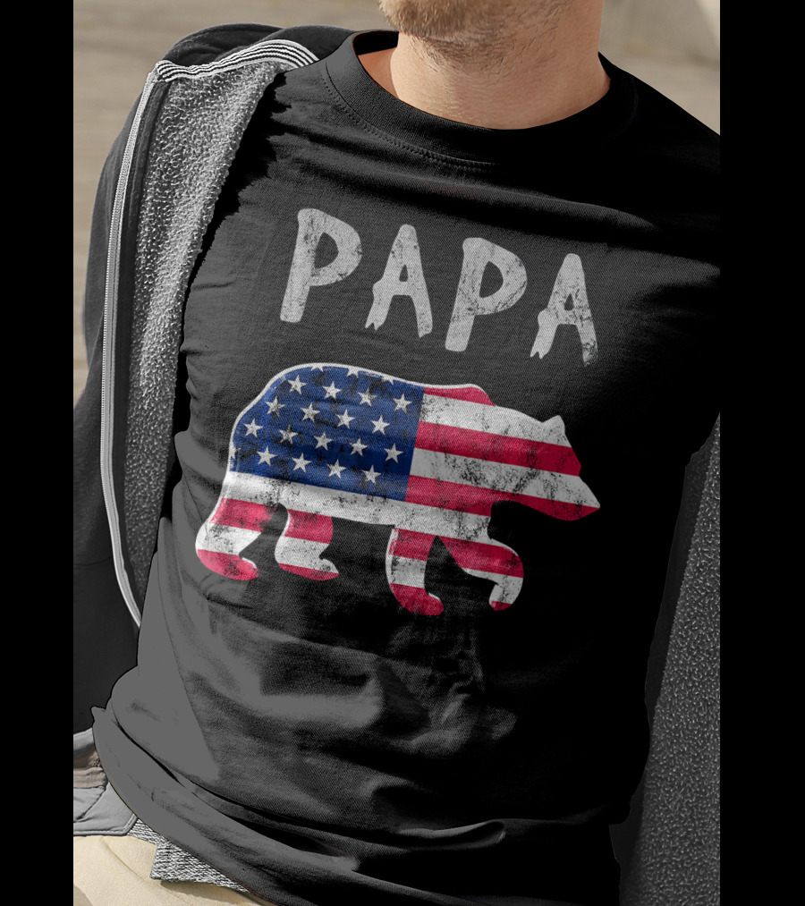 PAPA Bear USA Flag Patriotic Family T-Shirt