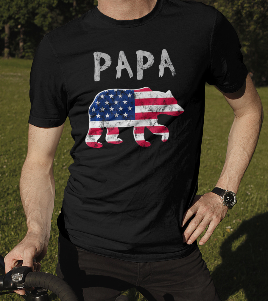 PAPA Bear USA Flag Patriotic Family T-Shirt