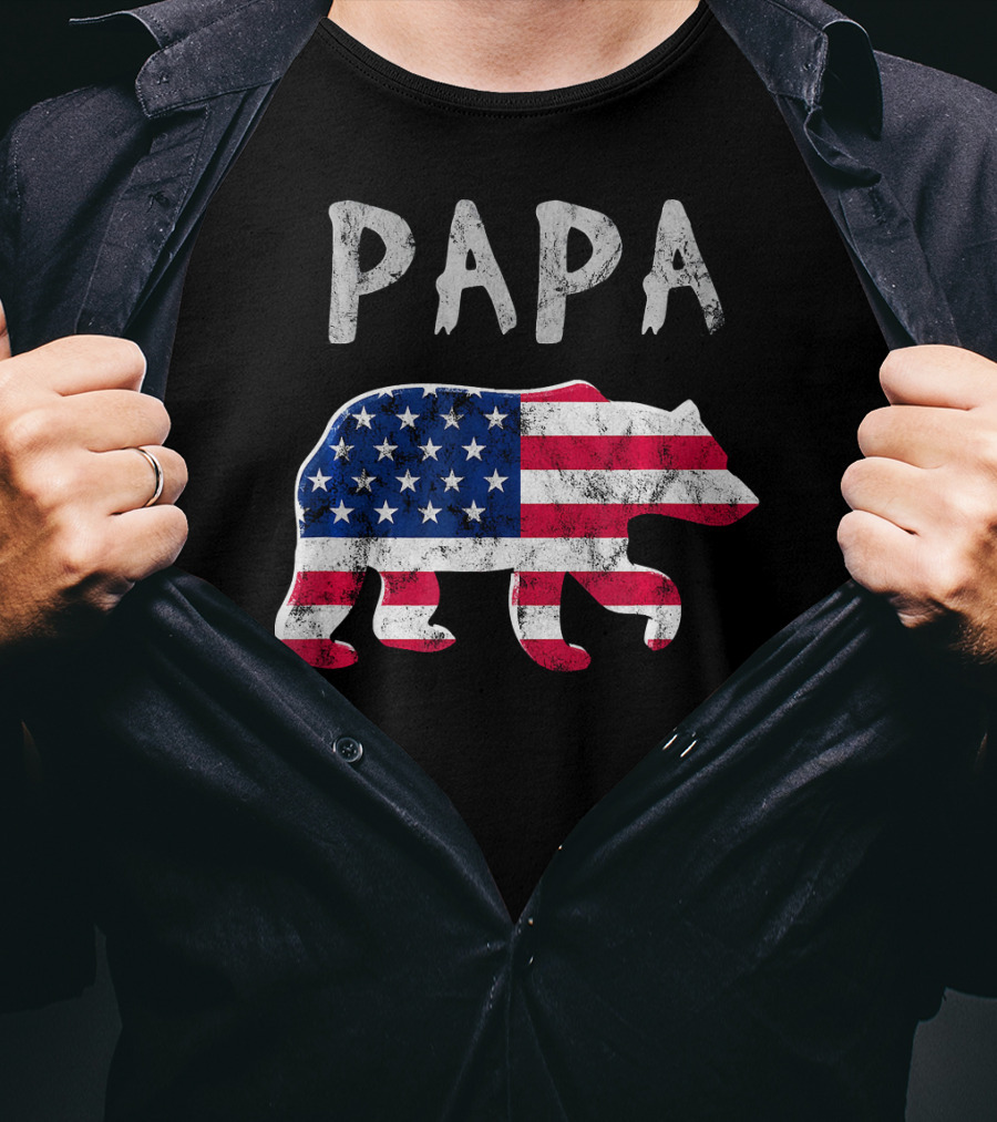 PAPA Bear USA Flag Patriotic Family T-Shirt
