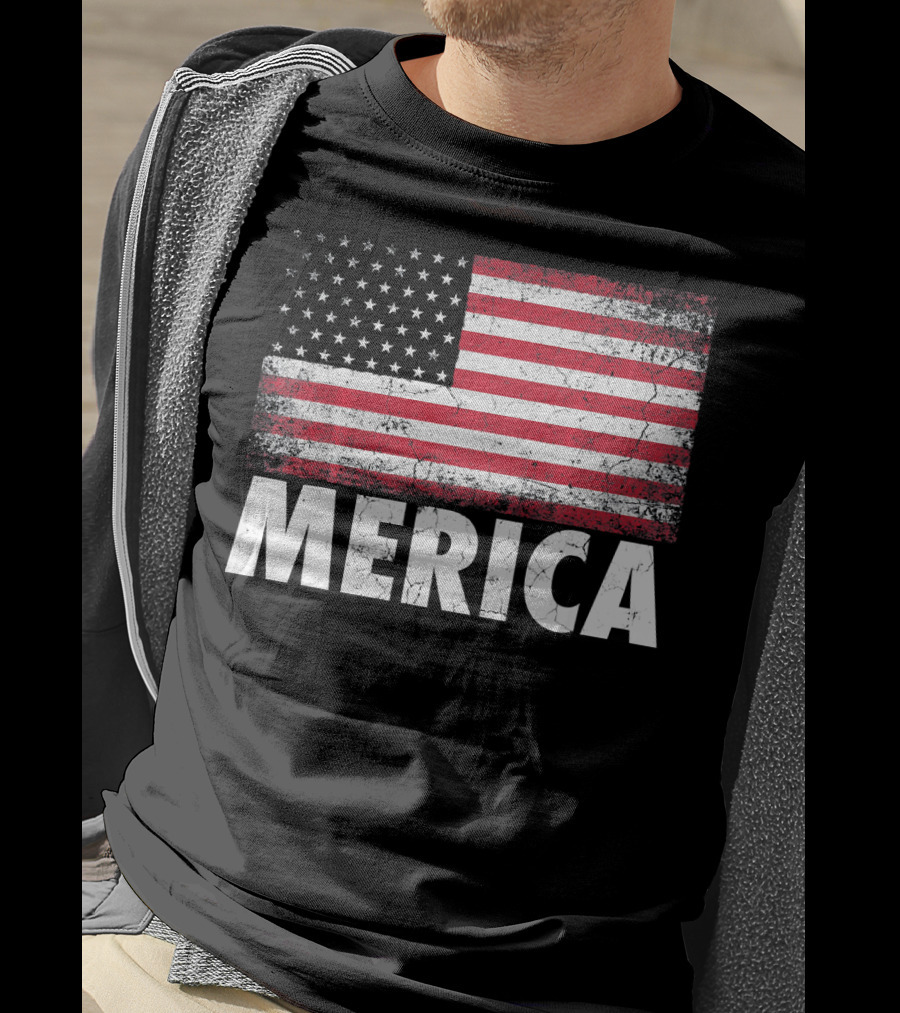 Merica American Flag Distressed Style USA Flag T-Shirt