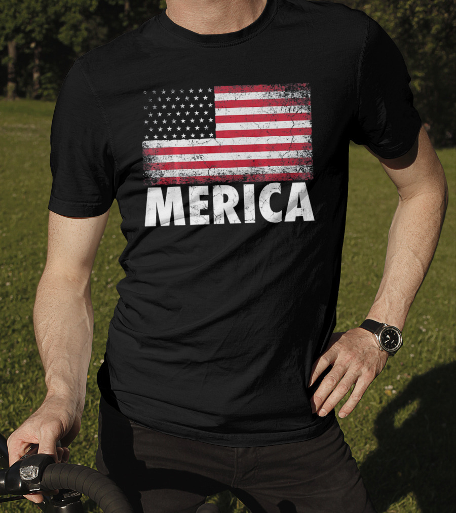 Merica American Flag Distressed Style USA Flag T-Shirt