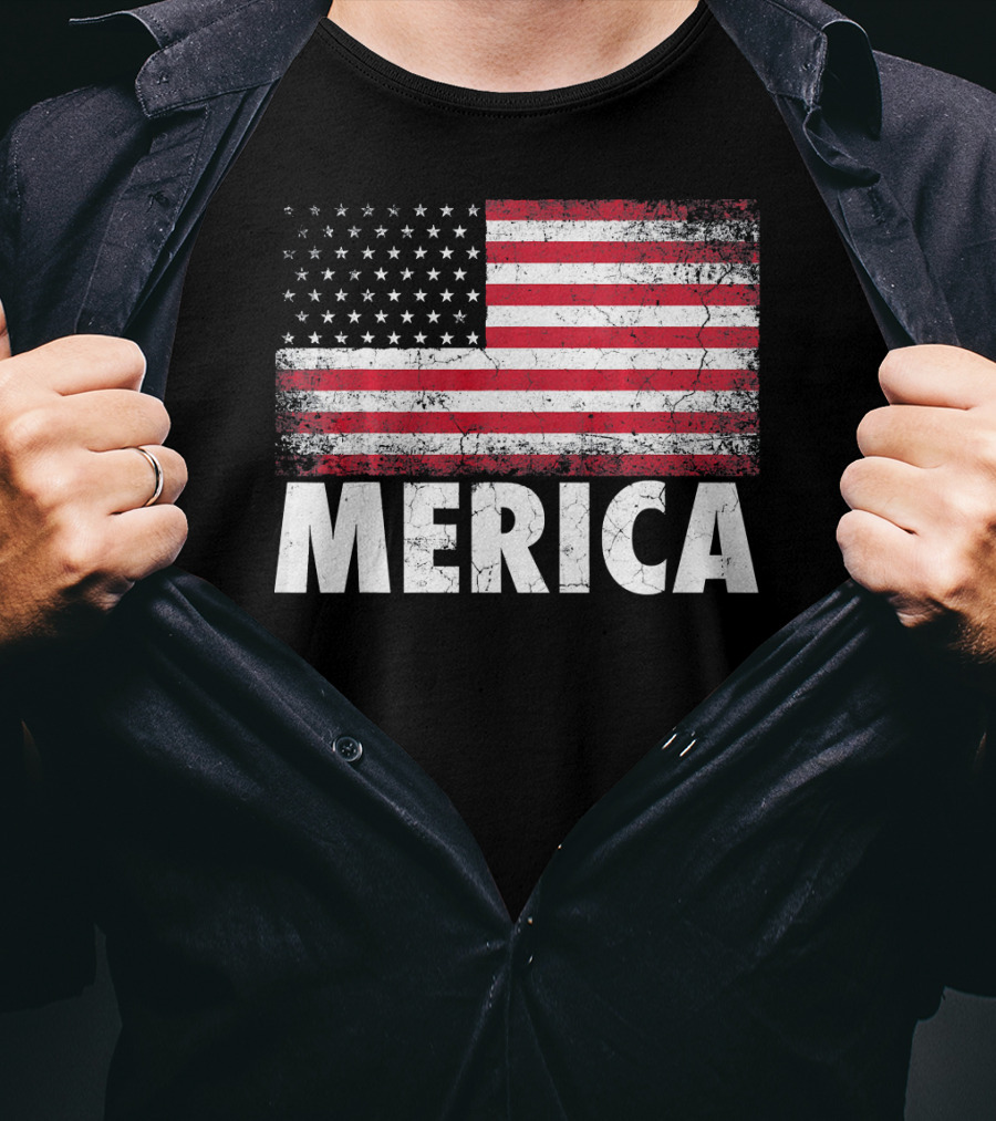 Merica American Flag Distressed Style USA Flag T-Shirt