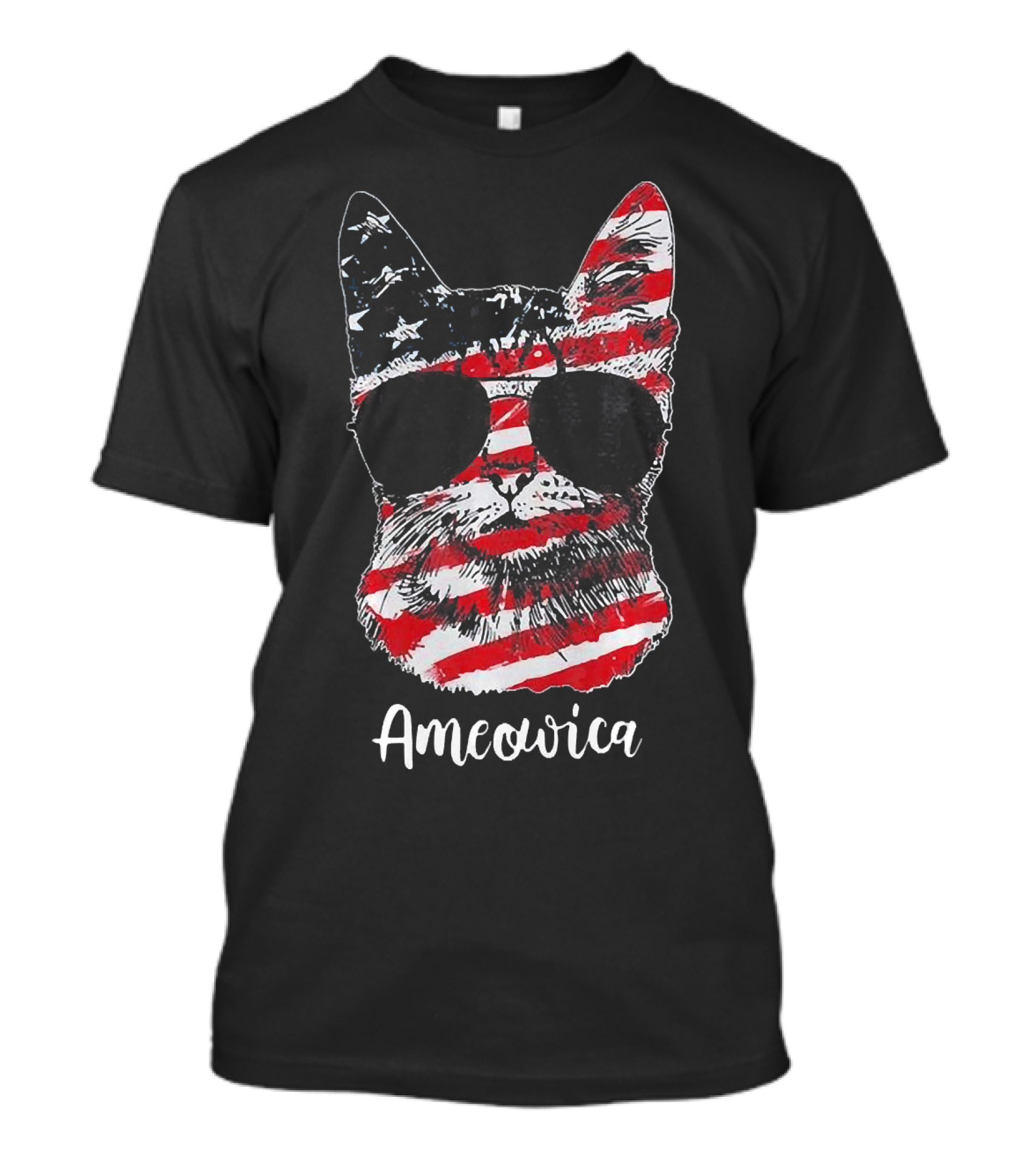 Ameowica Cat Wearing American Flag Pattern With Sunglasses T-Shirt