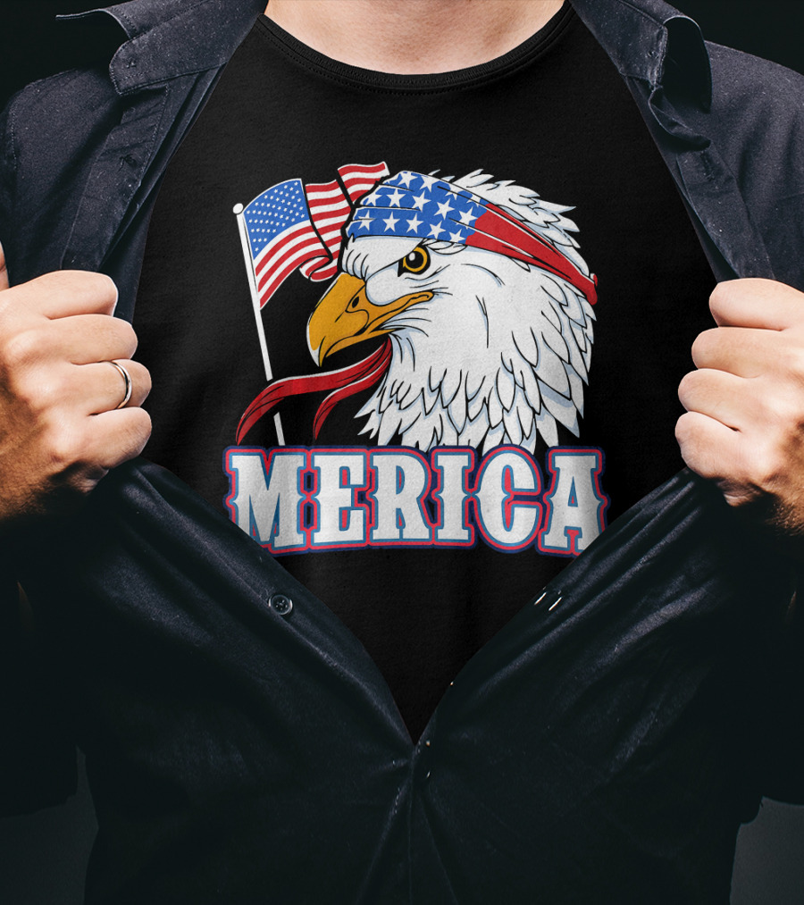 Merica Patriotic Bald Eagle American Flag Bandana USA Independence Day T-Shirt