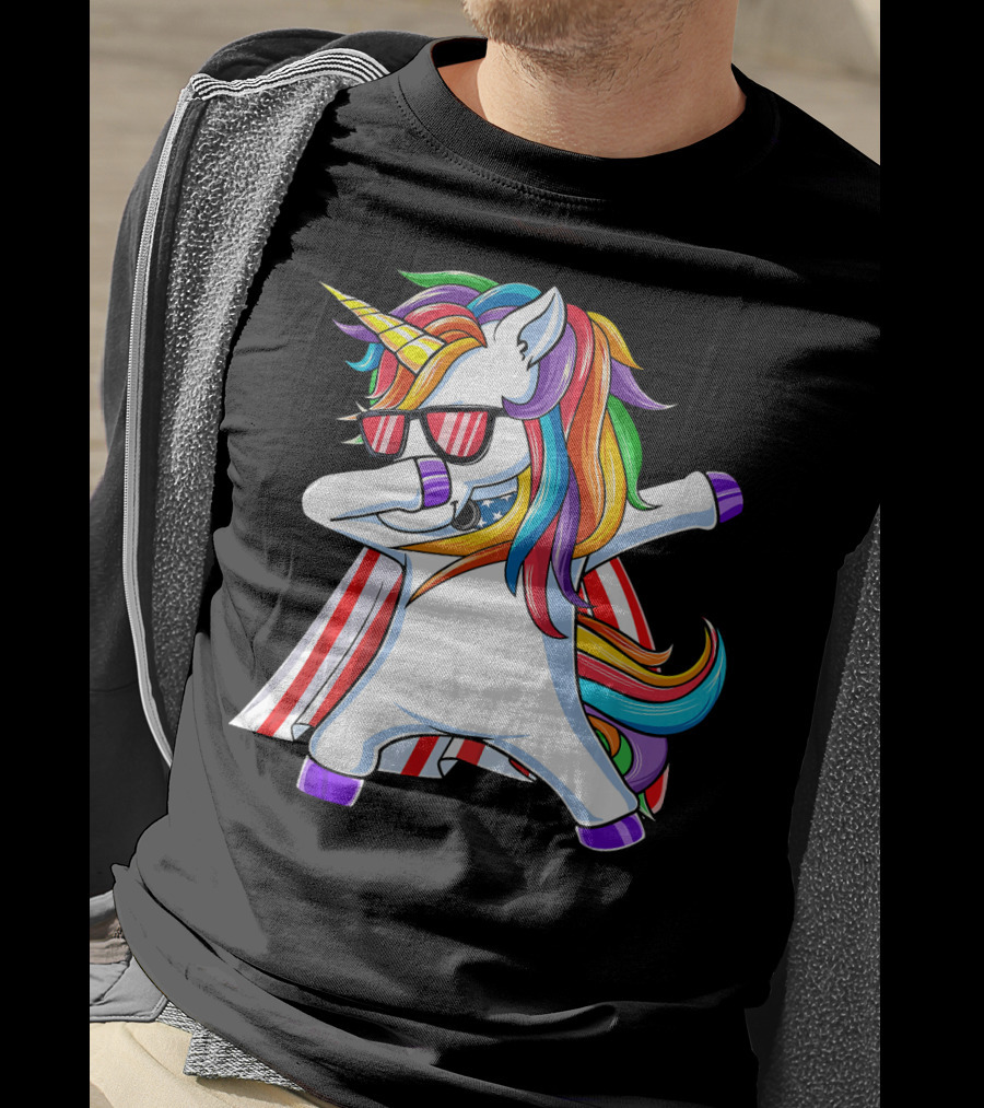 Dabbing Americorn American Flag Unicorn T-Shirt