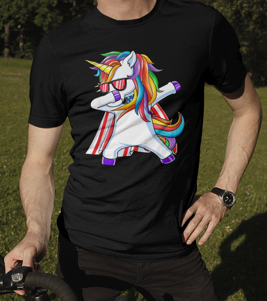 Dabbing Americorn American Flag Unicorn T-Shirt