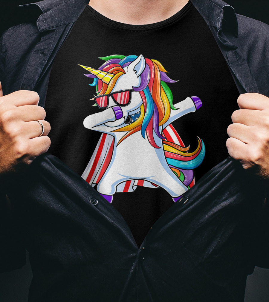 Dabbing Americorn American Flag Unicorn T-Shirt