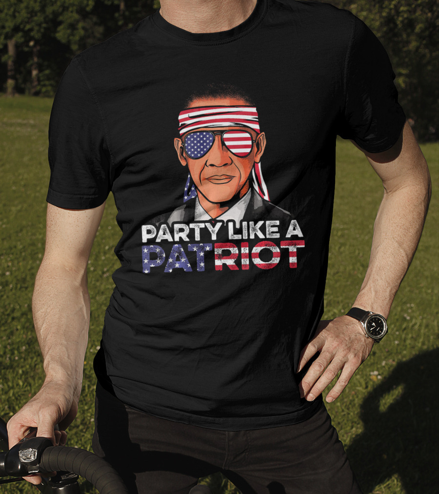 Party Like A Patriot Barack Obama American Flag Sunglasses T-Shirt