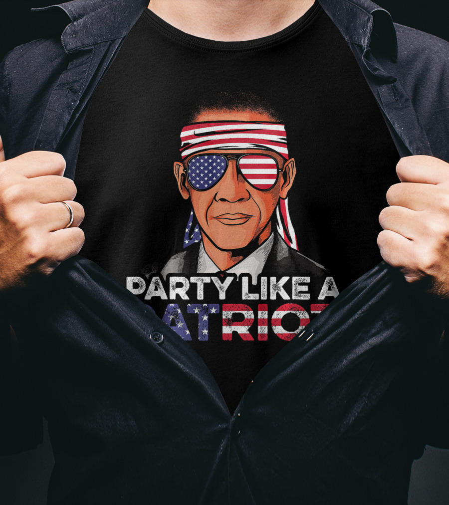 Party Like A Patriot Barack Obama American Flag Sunglasses T-Shirt