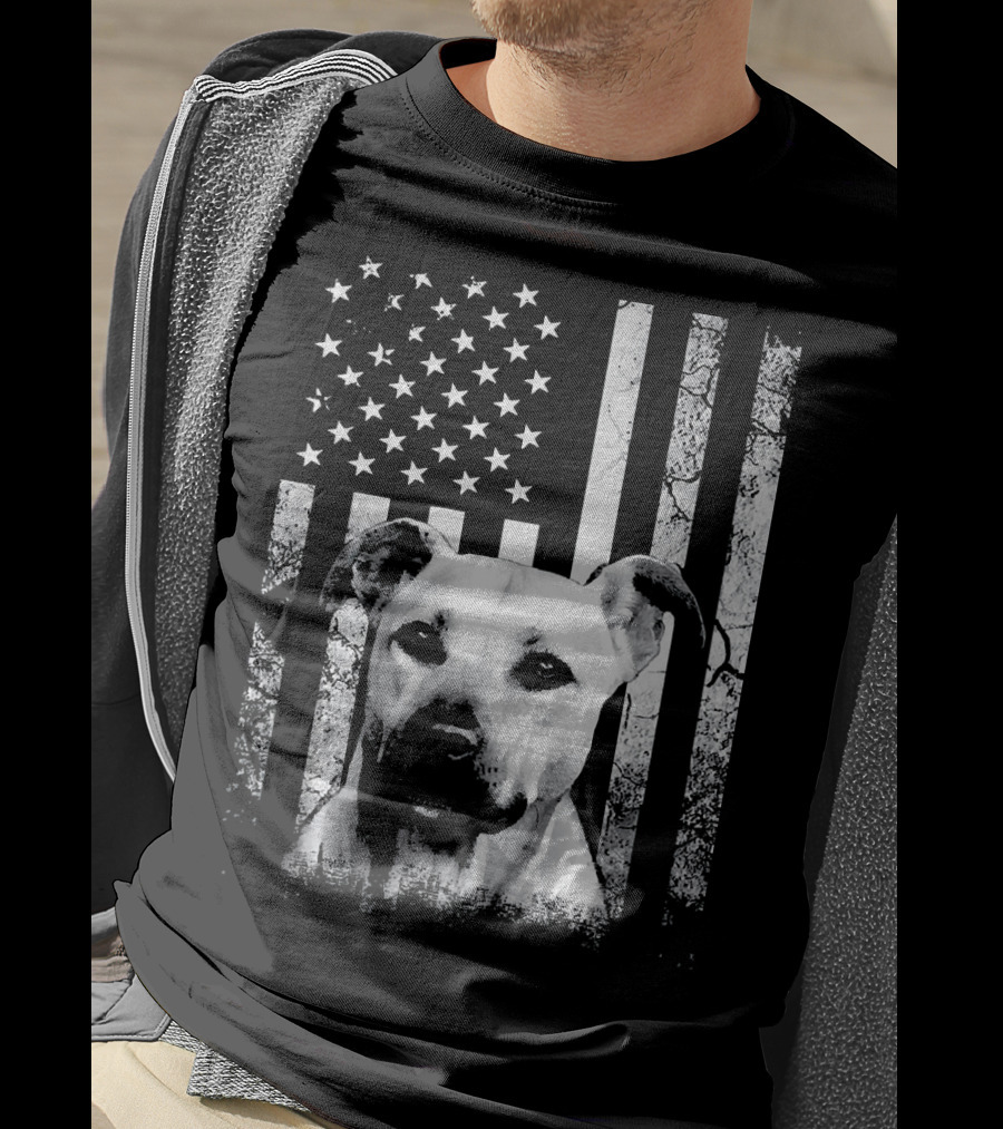 Black Mouth Cur With American Flag Fourth Of July America Dog T-Shirt