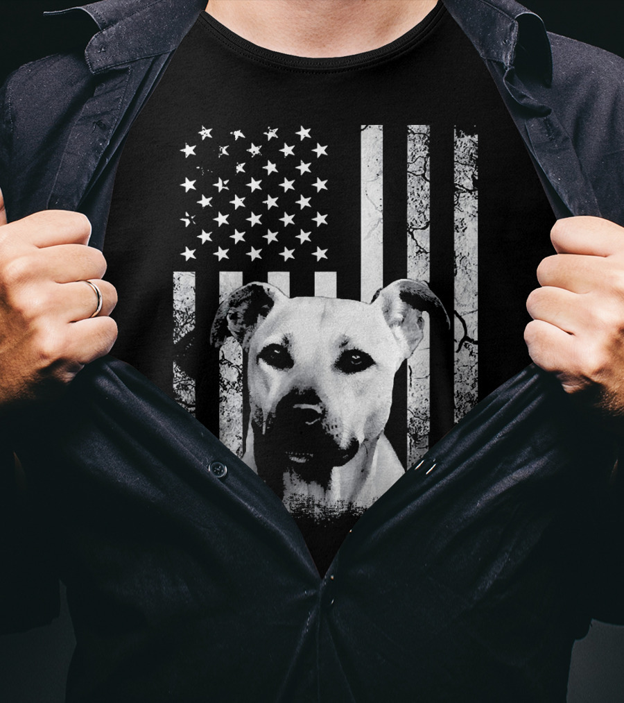 Black Mouth Cur With American Flag Fourth Of July America Dog T-Shirt